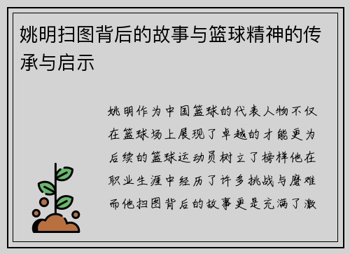 姚明扫图背后的故事与篮球精神的传承与启示